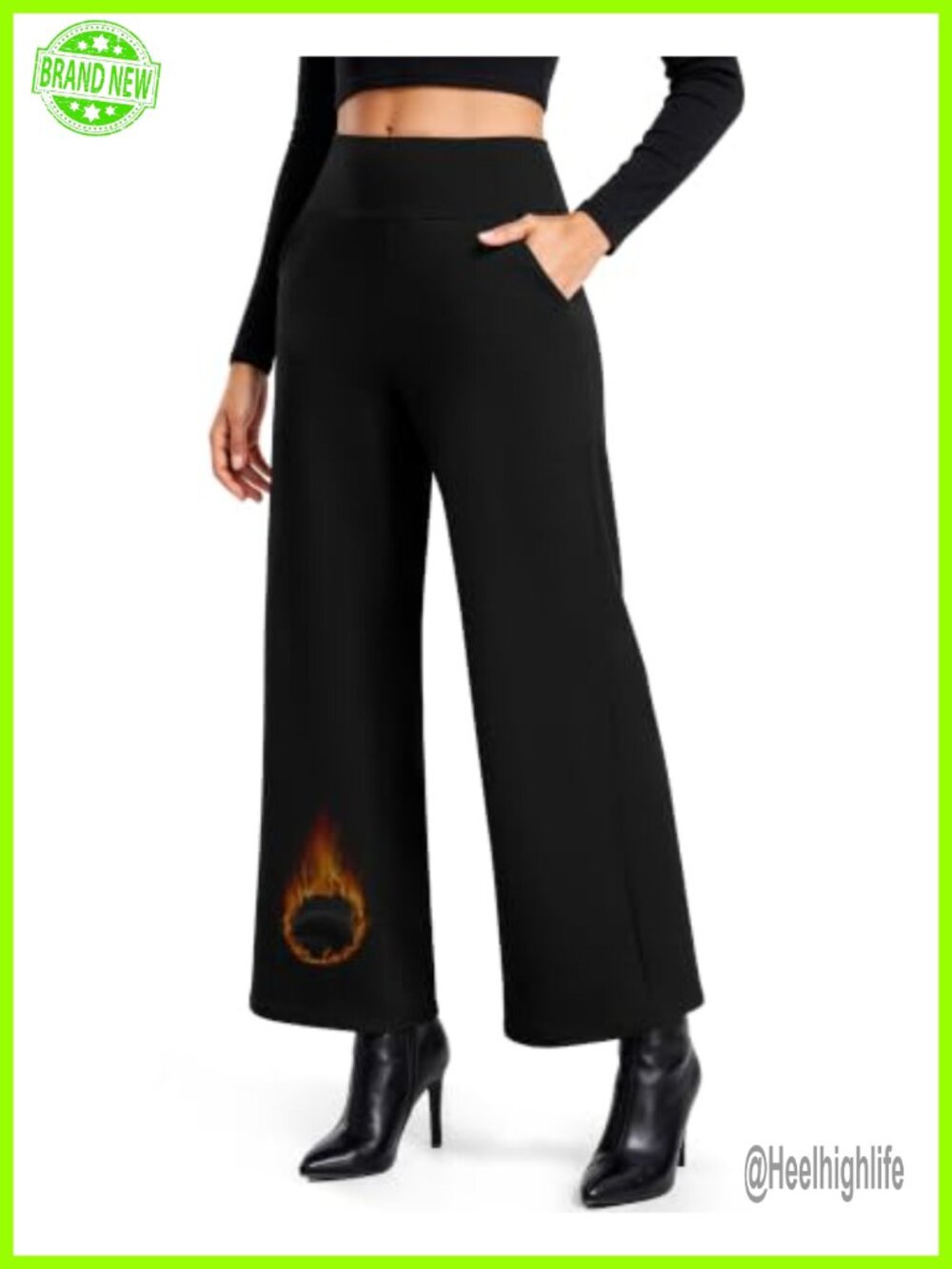 Fleece Lined Wide Leg Pants High Waisted Pull On Palazzo Yoga Lounge